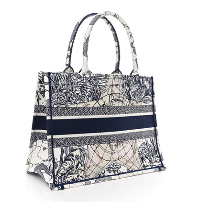 Christian Dior Canvas Embroidered Medium Around The World Book Tote Blue 3 of 10