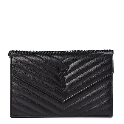 Saint Laurent Grain De Poudre Matelasse Chevron Monogram Chain Wallet Black 1 of 11