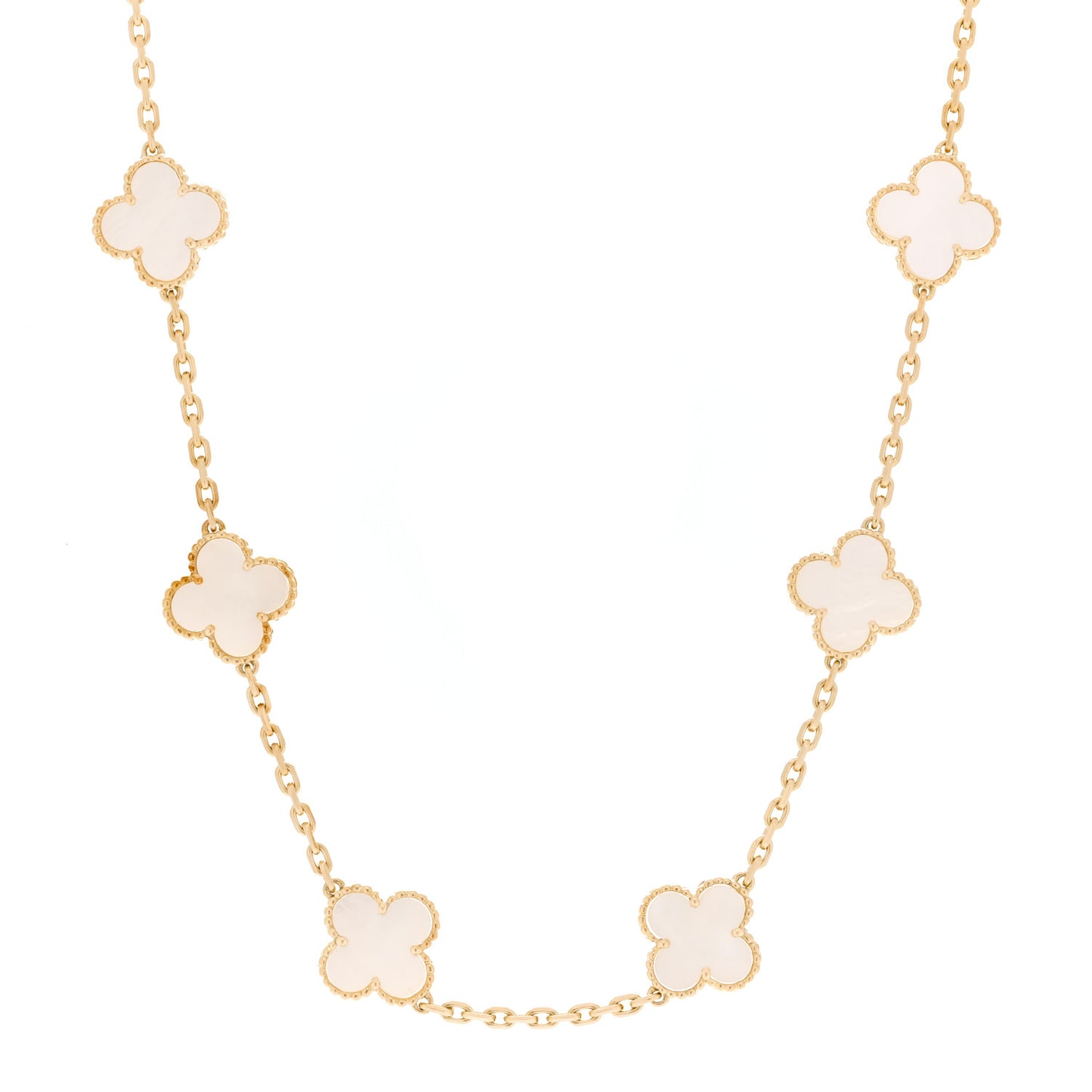18K Yellow Gold Mother of Pearl 10 Motifs Vintage Alhambra Necklace