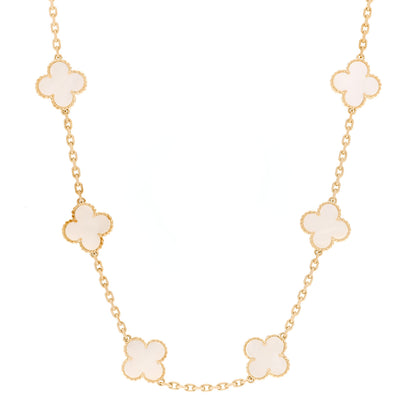Van Cleef & Arpels 18K Yellow Gold Mother of Pearl 10 Motifs Vintage Alhambra Necklace 1 of 6