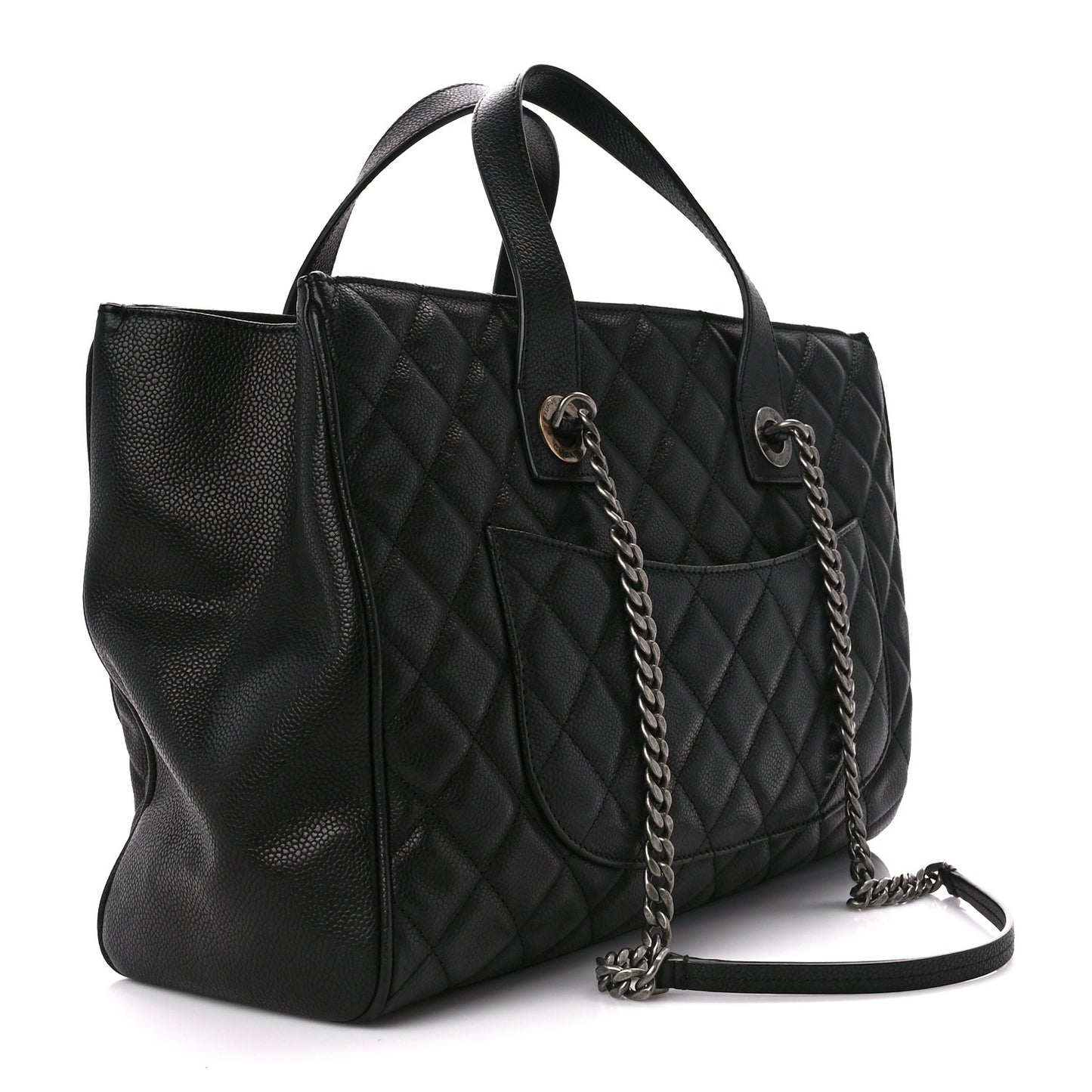 Caviar Quilted Large Casual Pocket Tote Black
