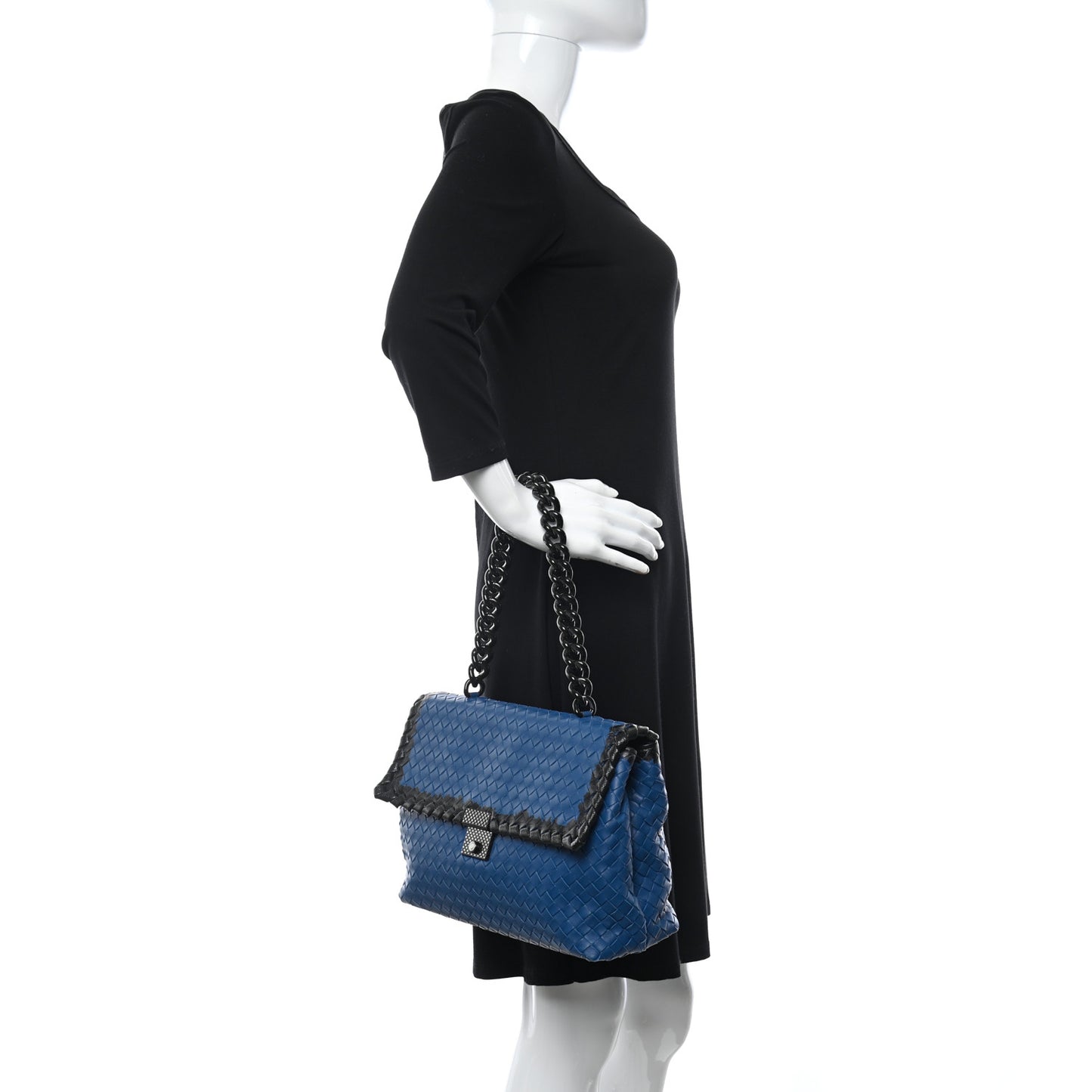 Nappa Intrecciato Glass Flap Bag Blue Black