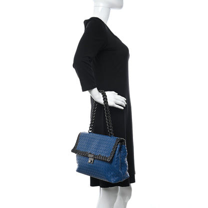 Bottega Veneta Nappa Intrecciato Glass Flap Bag Blue Black 2 of 9