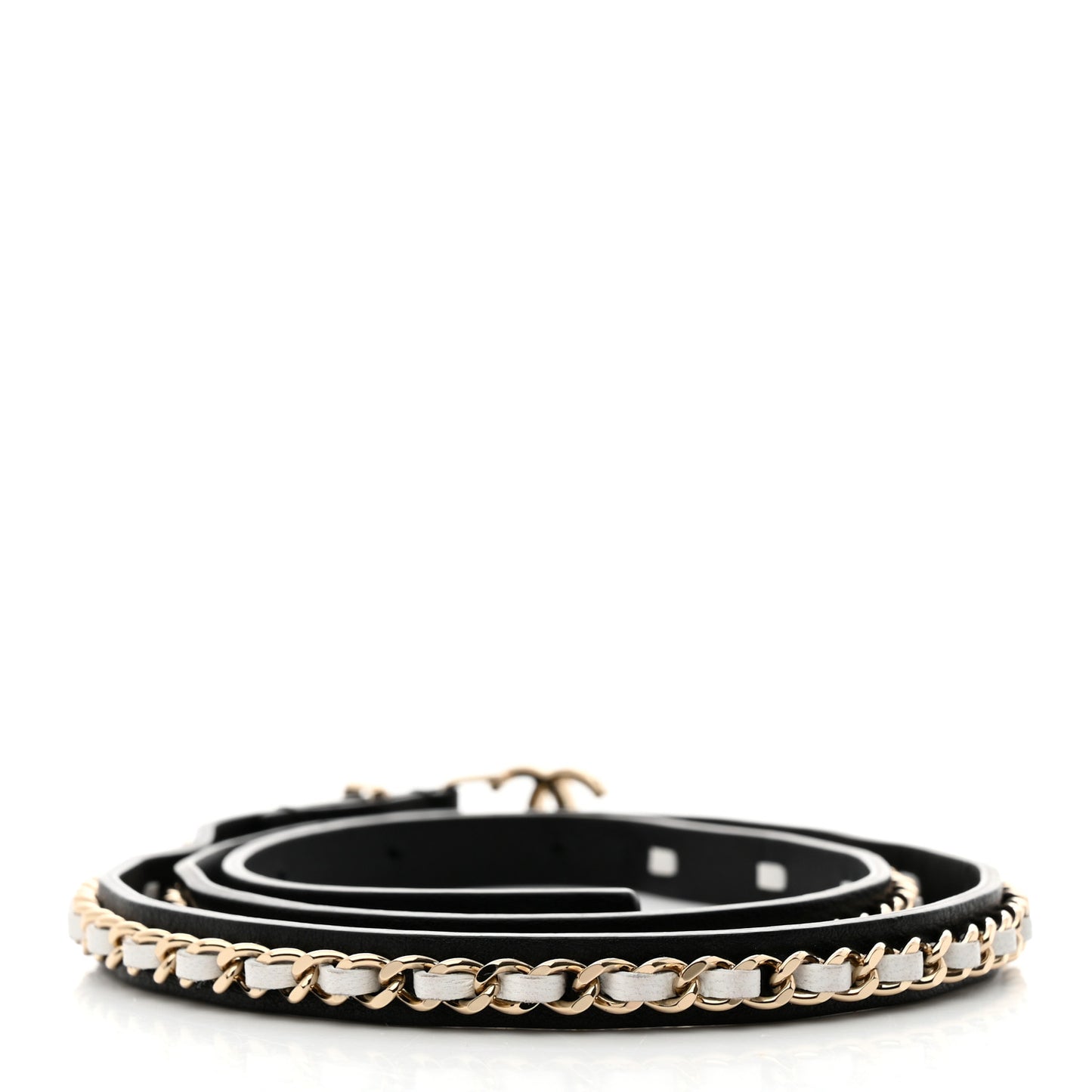 Calfskin Metal CC Chain Belt 70 28 Black White