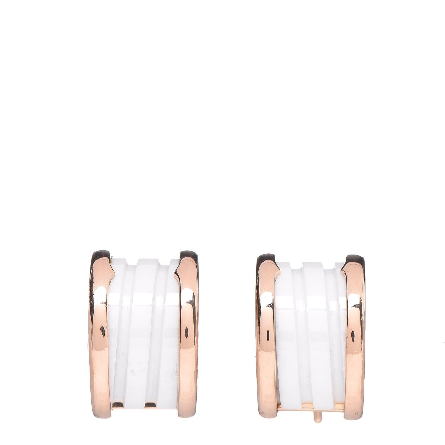 Bulgari 18K Rose Gold White Ceramic B.Zero1 Hoop Earrings 1 of 6