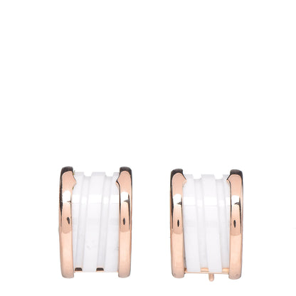 Bulgari 18K Rose Gold White Ceramic B.Zero1 Hoop Earrings 1 of 6