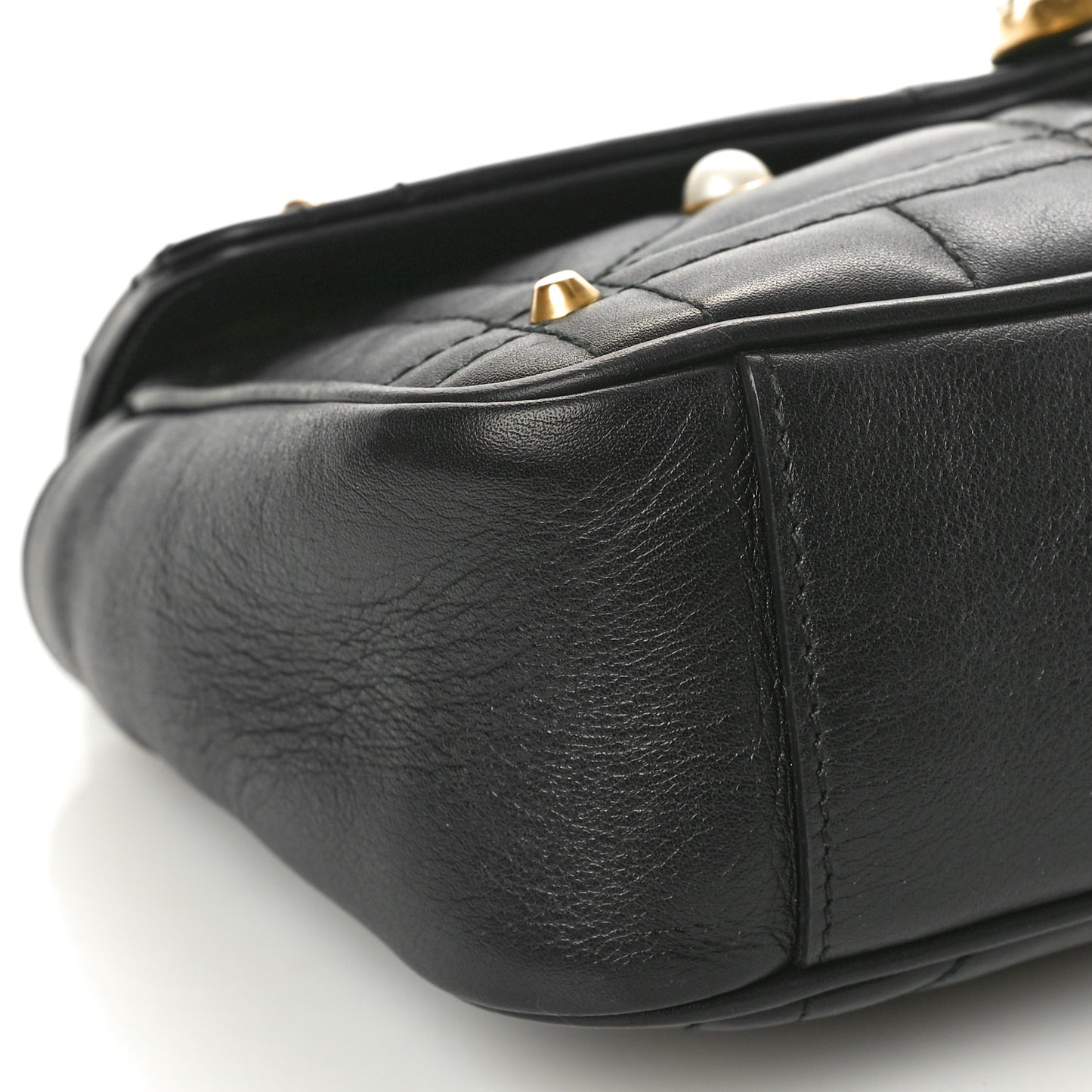 Calfskin Matelasse Studded Small Pearly GG Marmont Shoulder Bag Black