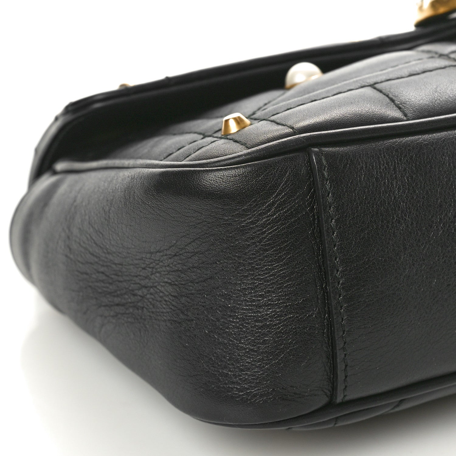 Gucci Calfskin Matelasse Studded Small Pearly GG Marmont Shoulder Bag Black 9 of 10