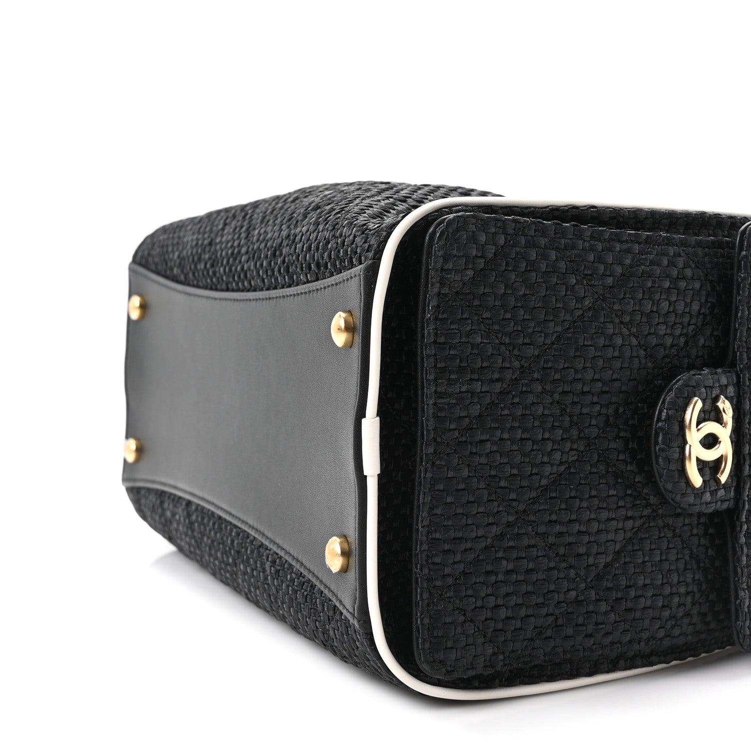 Chanel Braided Raffia Calfskin Quilted Small Chanel 25 Handbag Black White 10 of 11