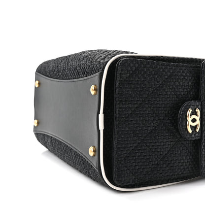 Chanel Braided Raffia Calfskin Quilted Small Chanel 25 Handbag Black White 10 of 11