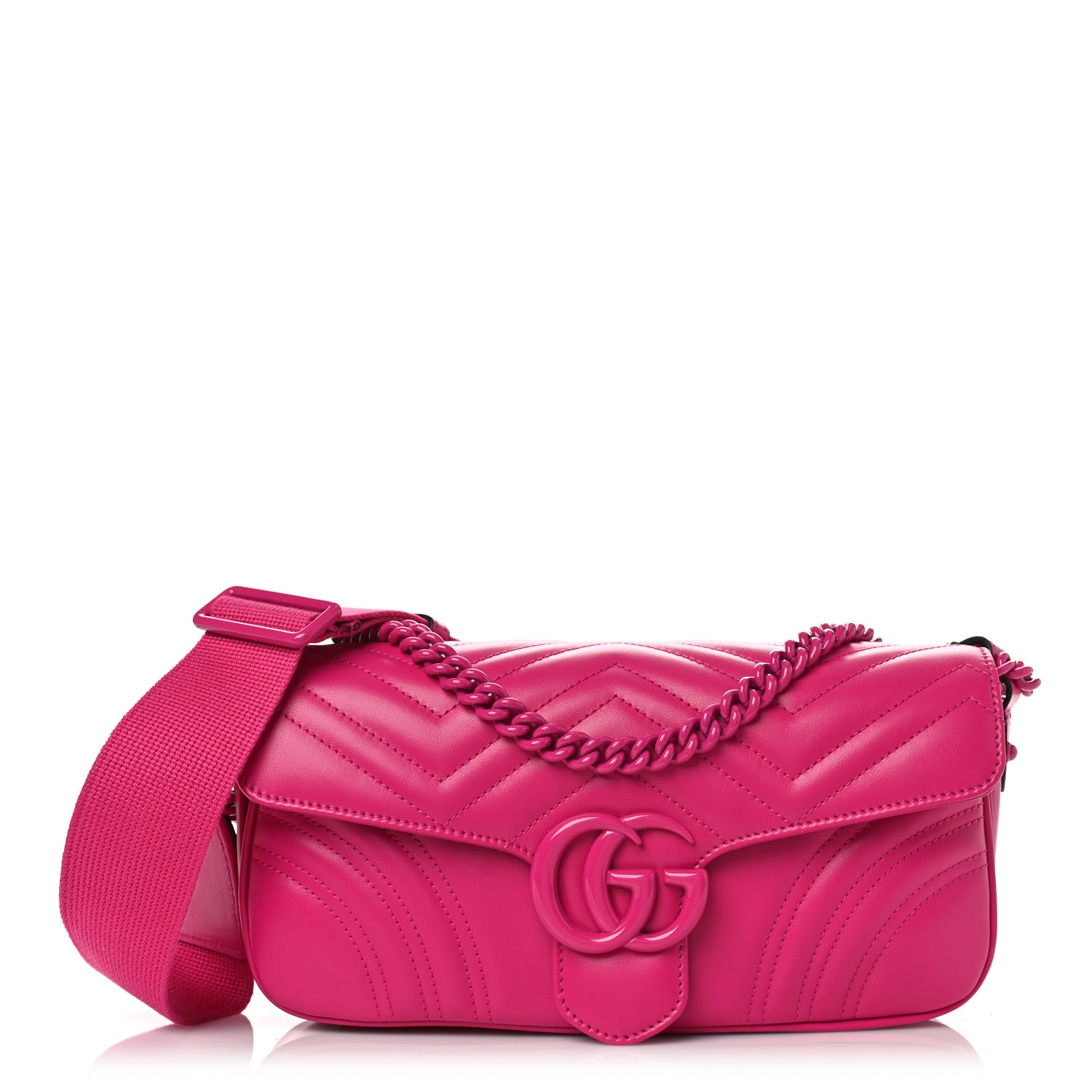 Gucci Calfskin Matelasse Monochrome GG Marmont Crossbody Shoulder Bag Classic Fuxia 1 of 8