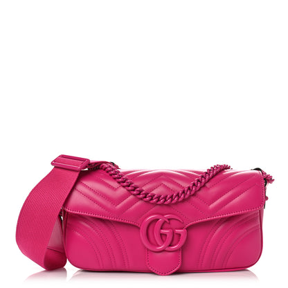Gucci Calfskin Matelasse Monochrome GG Marmont Crossbody Shoulder Bag Classic Fuxia 1 of 8