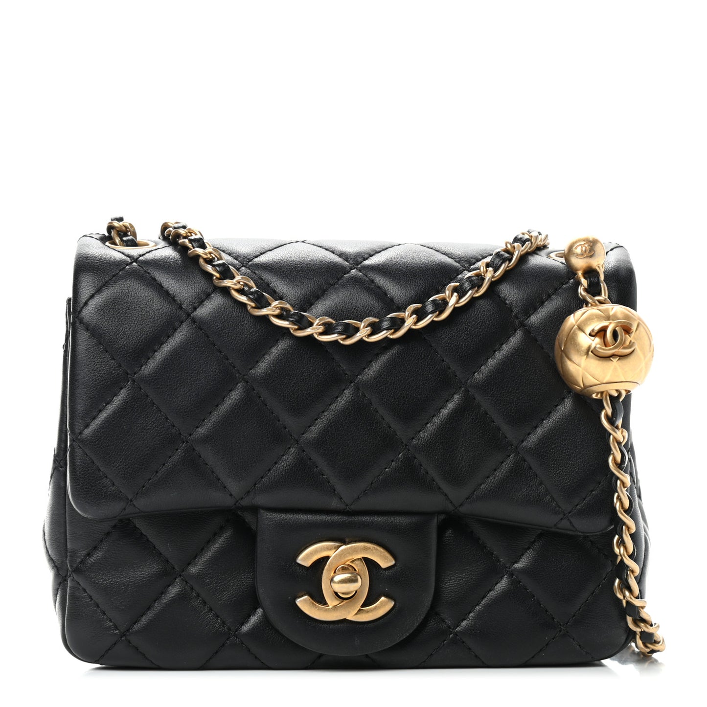Lambskin Quilted Mini Pearl Crush Flap Black