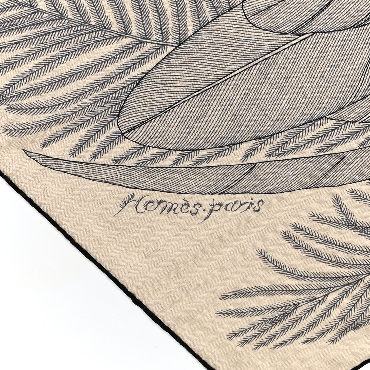 Hermes Cashmere Silk Plumes En Fete Shawl 140 Naturel Black 2 of 5