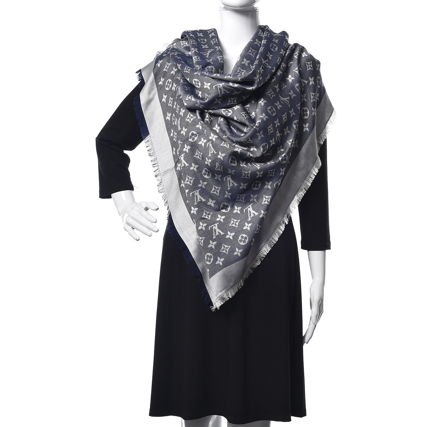Louis Vuitton Silk Wool Monogram Denim Shawl Blue 2 of 4