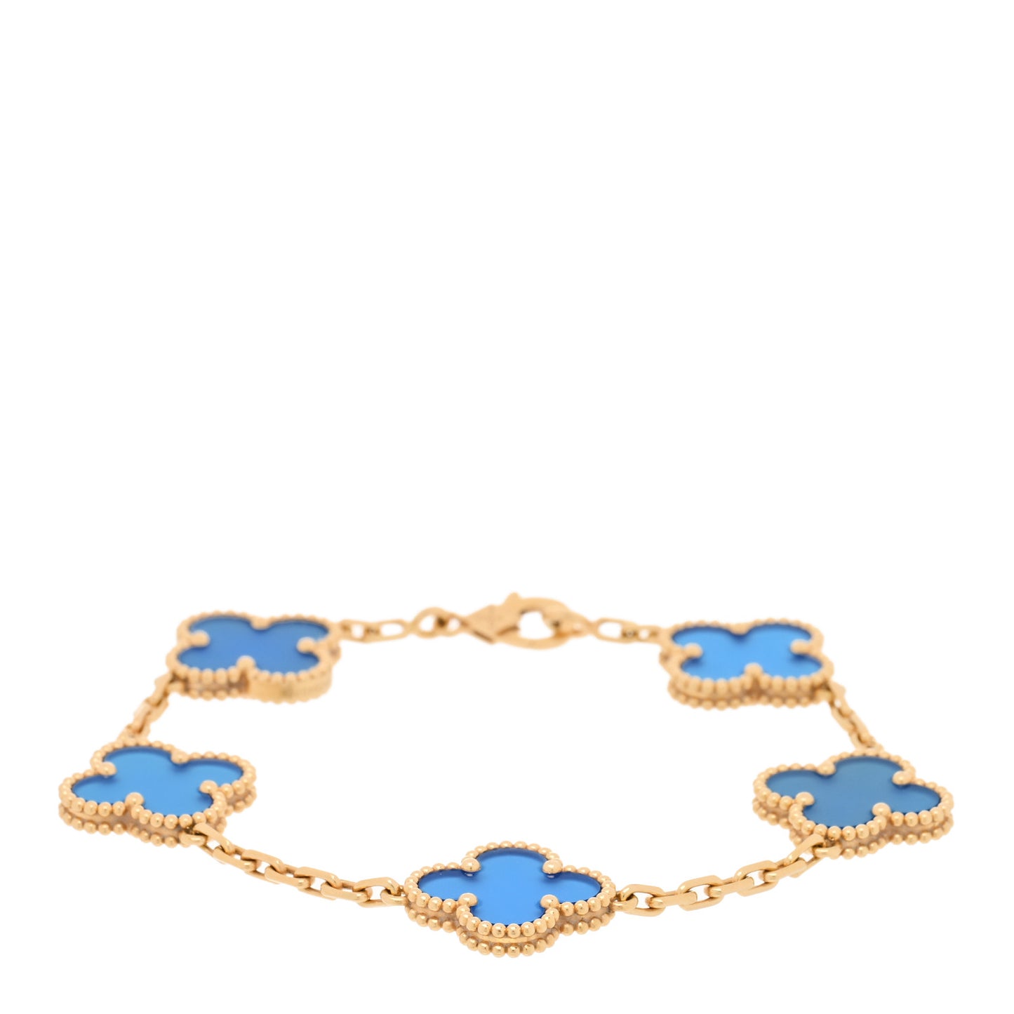 18K Yellow Gold Blue Agate 5 Motifs Vintage Alhambra Bracelet