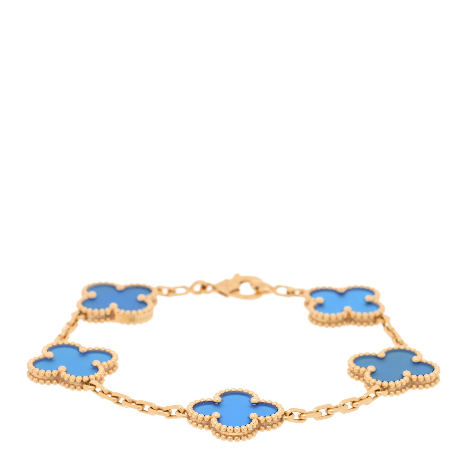 Van Cleef & Arpels 18K Yellow Gold Blue Agate 5 Motifs Vintage Alhambra Bracelet 1 of 4