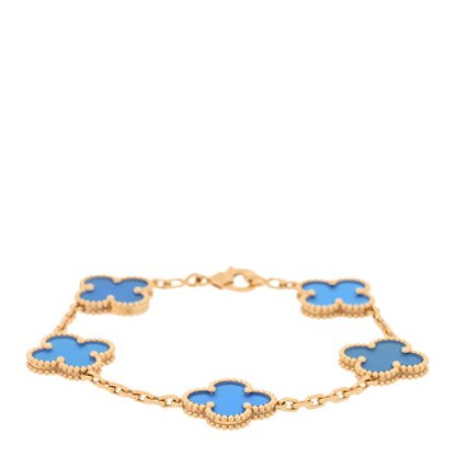 Van Cleef & Arpels 18K Yellow Gold Blue Agate 5 Motifs Vintage Alhambra Bracelet 1 of 4