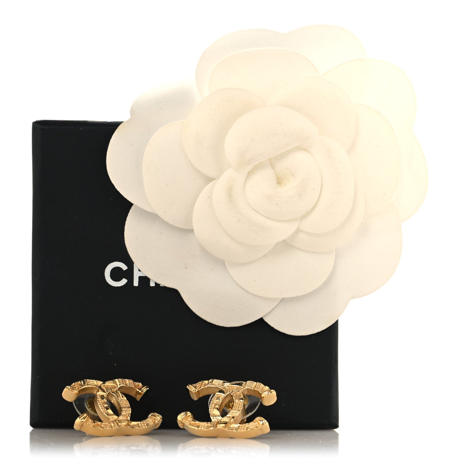 Chanel Metal Textured CC Earrings Gold 5 of 5