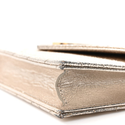 Saint Laurent Metallic Crackled Calfskin Matelasse Chevron Monogram Envelope Chain Wallet Gold 10 of 11