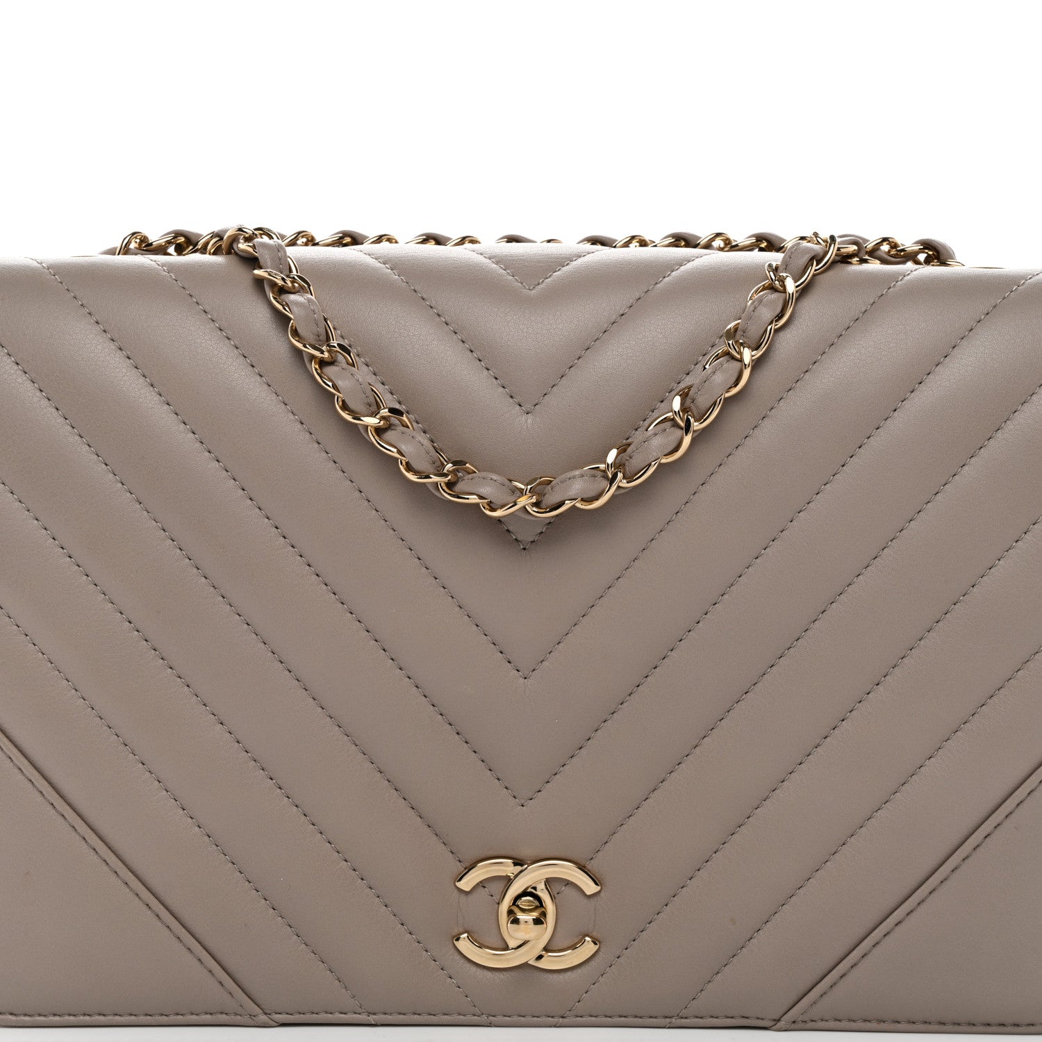 Chanel Calfskin Chevron Quilted Large Statement Flap Beige 8 of 10