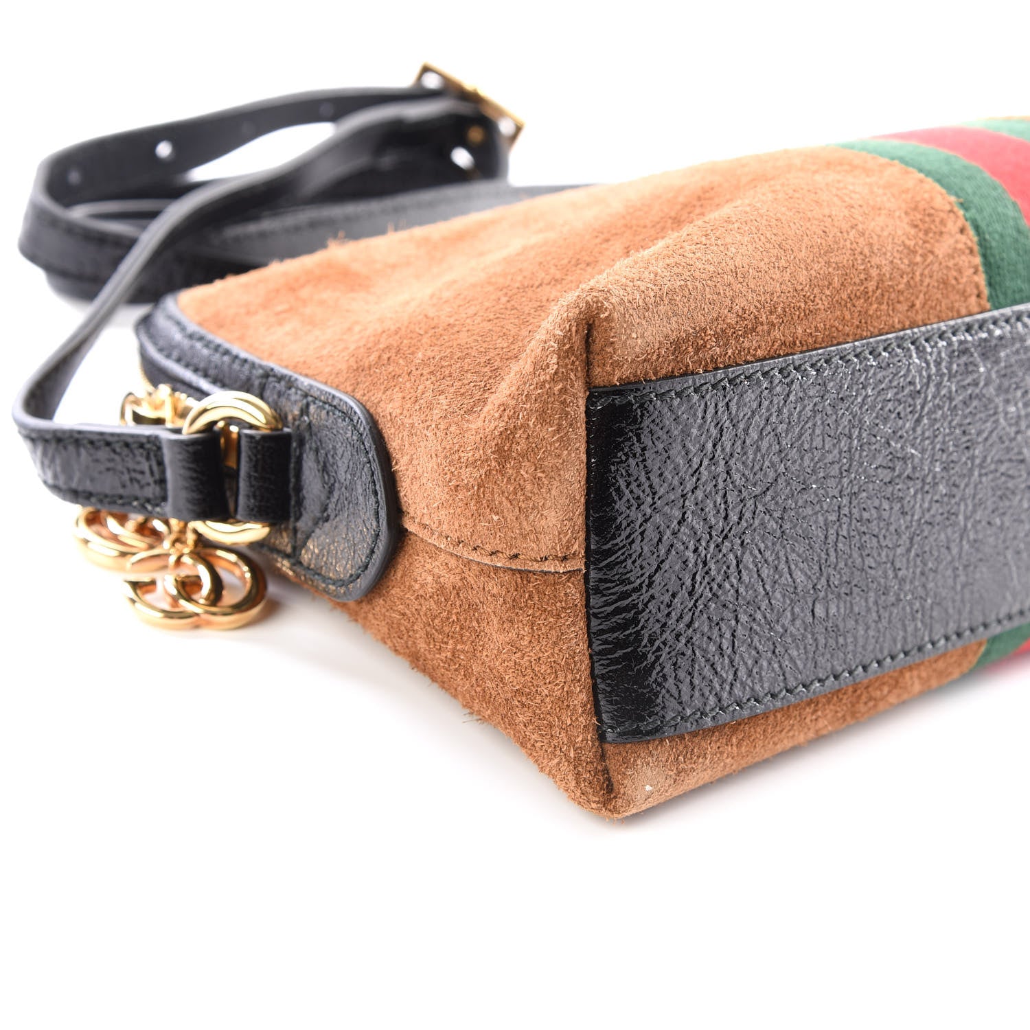 Gucci Suede Patent Web Small Ophidia Dome Shoulder Bag Nocciola Black 5 of 9
