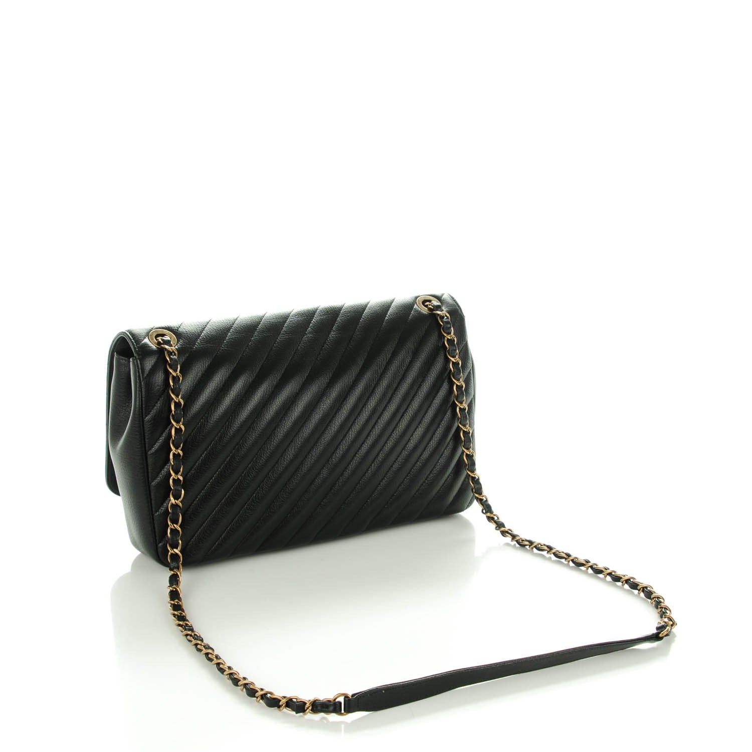 Chanel Shiny Goatskin Diagonal Quilted Medium Flap Black 3 of 8