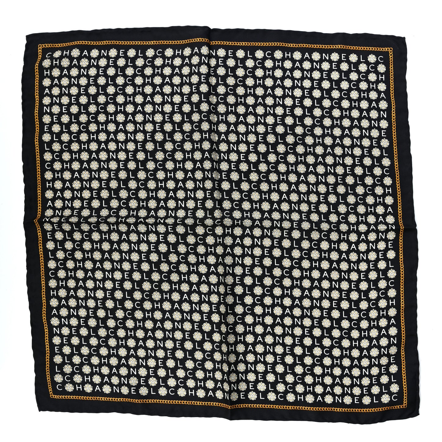 Silk CC Logo Camellia Scarf White Black