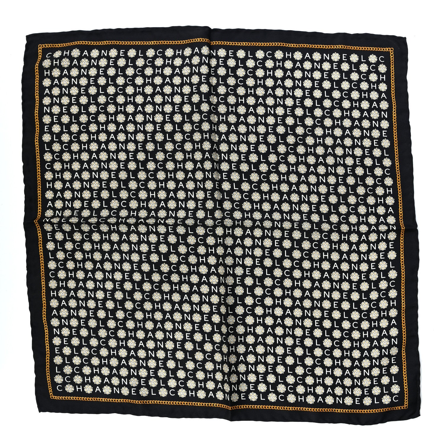 Chanel Silk CC Logo Camellia Scarf White Black 1 of 3