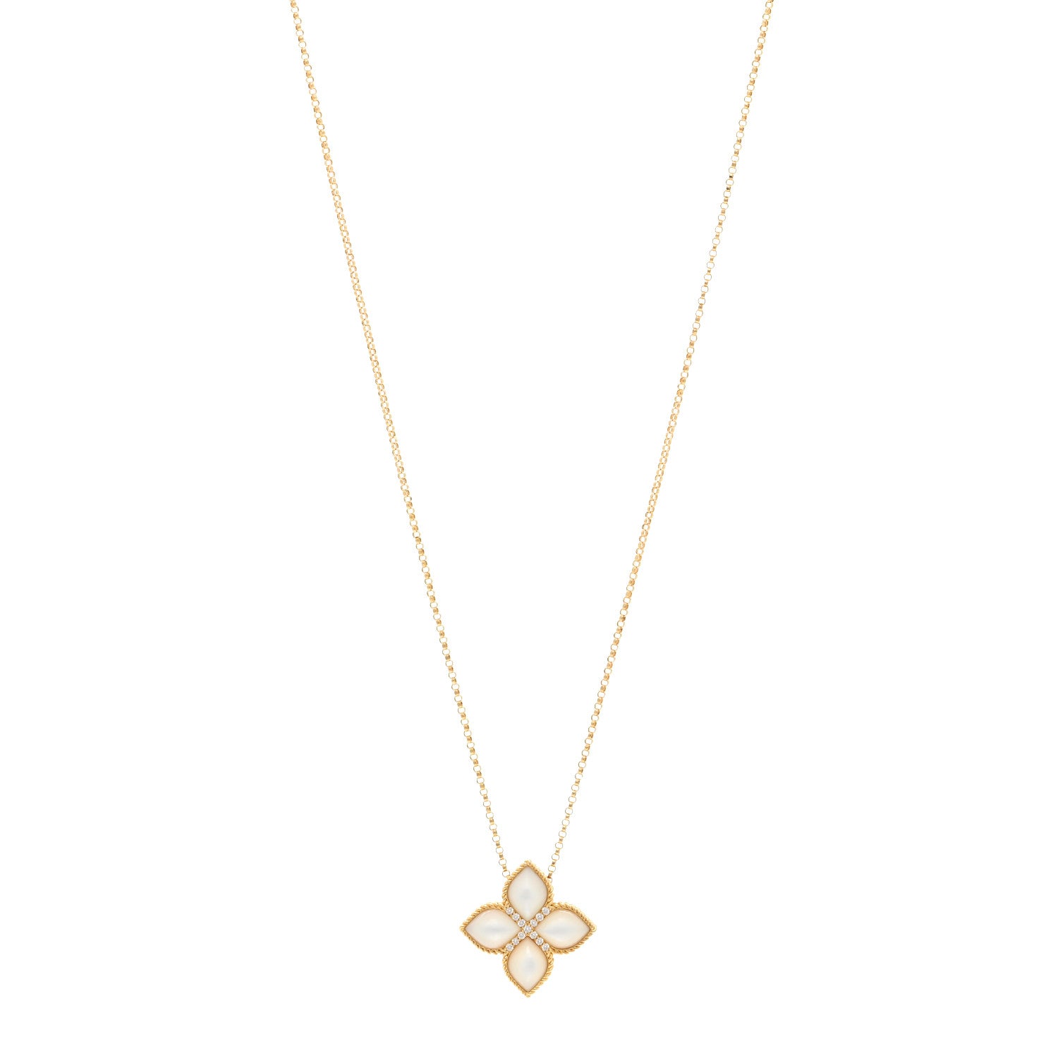 Roberto Coin 18K Yellow Gold Diamond Mother of Pearl Large Venetian Princess Flower Pendant Necklace 1 of 4