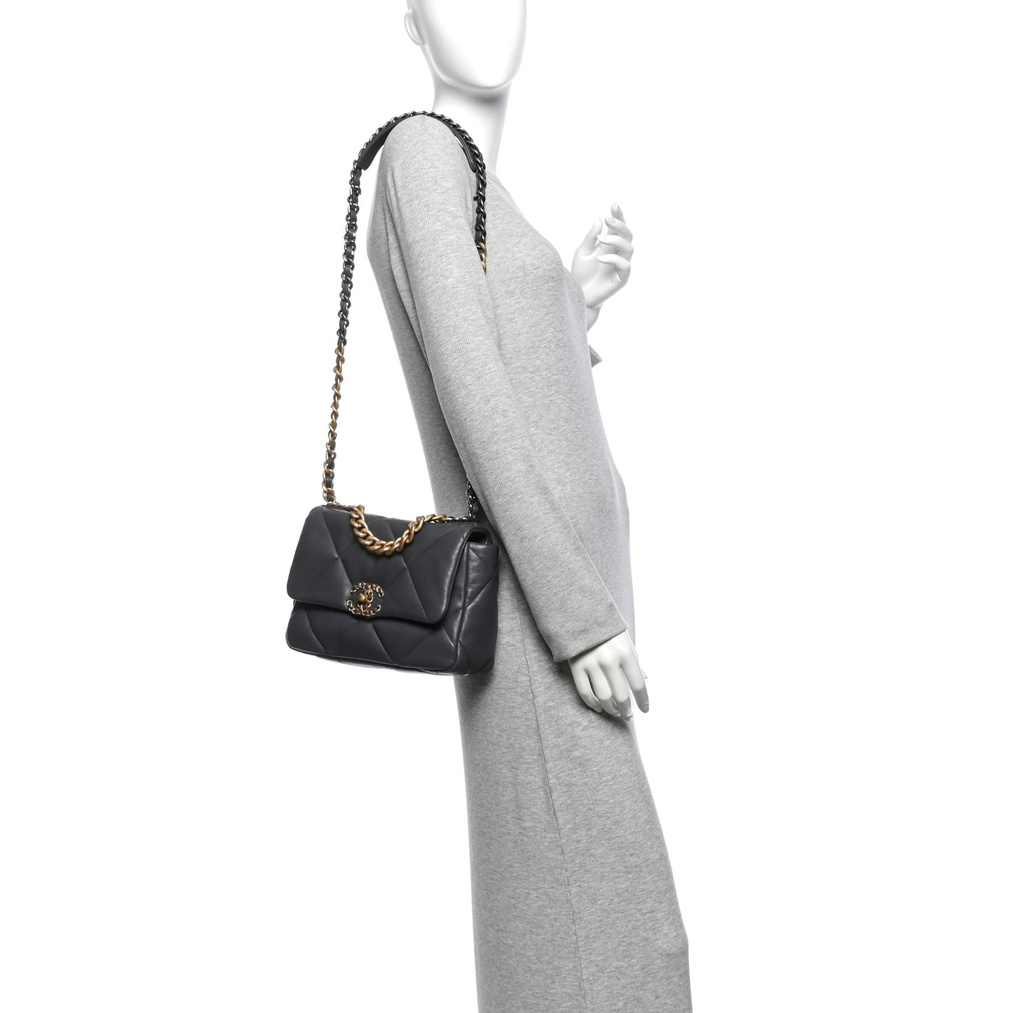 Lambskin Quilted Medium Chanel 19 Flap Dark Grey