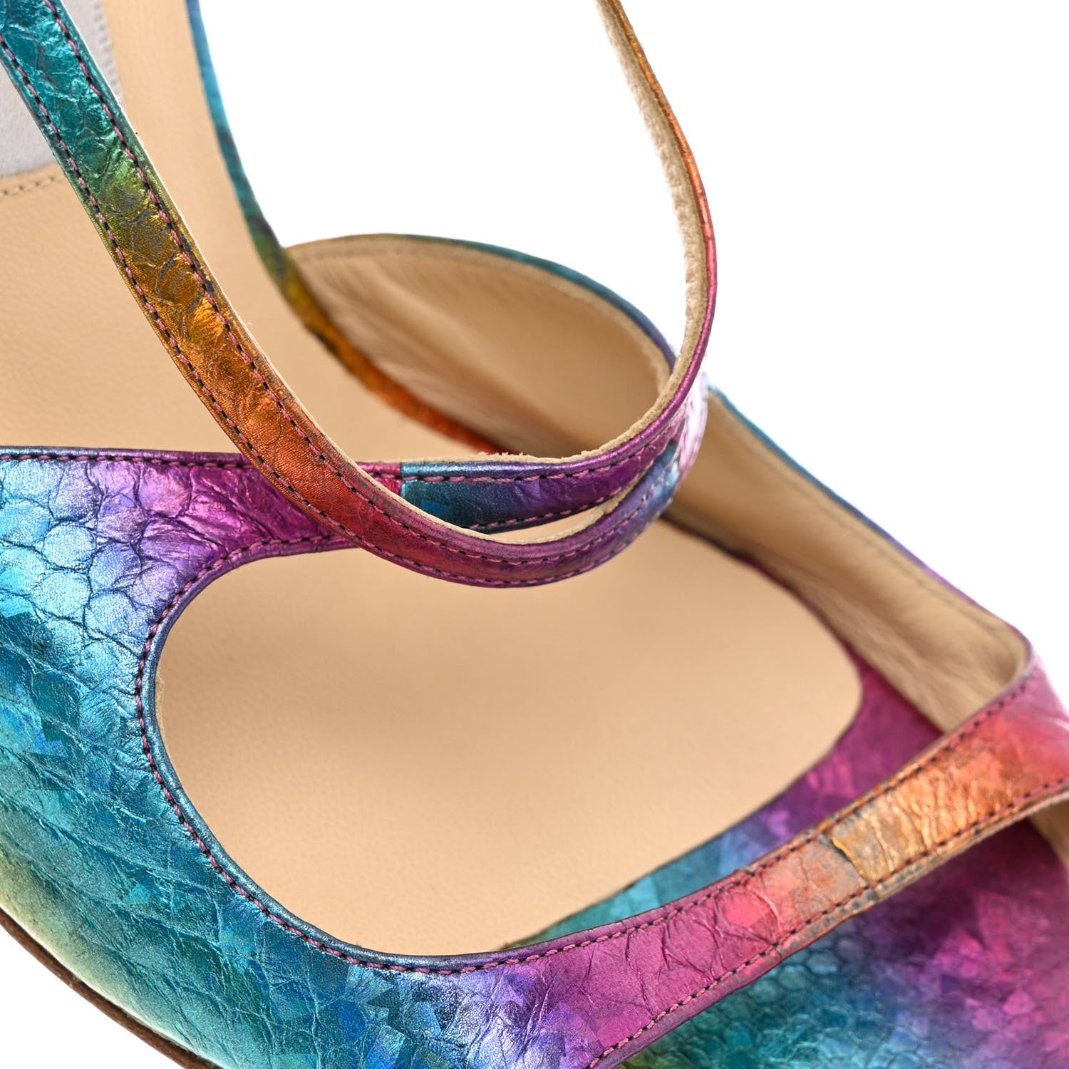 Jimmy Choo Calfskin Python Embossed Ankle Strap Sandals 37.5 Multicolor 9 of 12