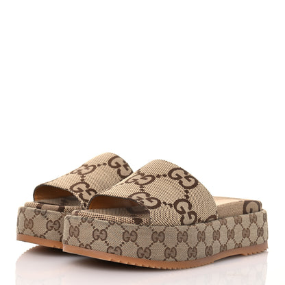 Gucci Monogram Maxi GG Angelina Platform 55mm Slide Sandals 40 Camel Ebony 3 of 13