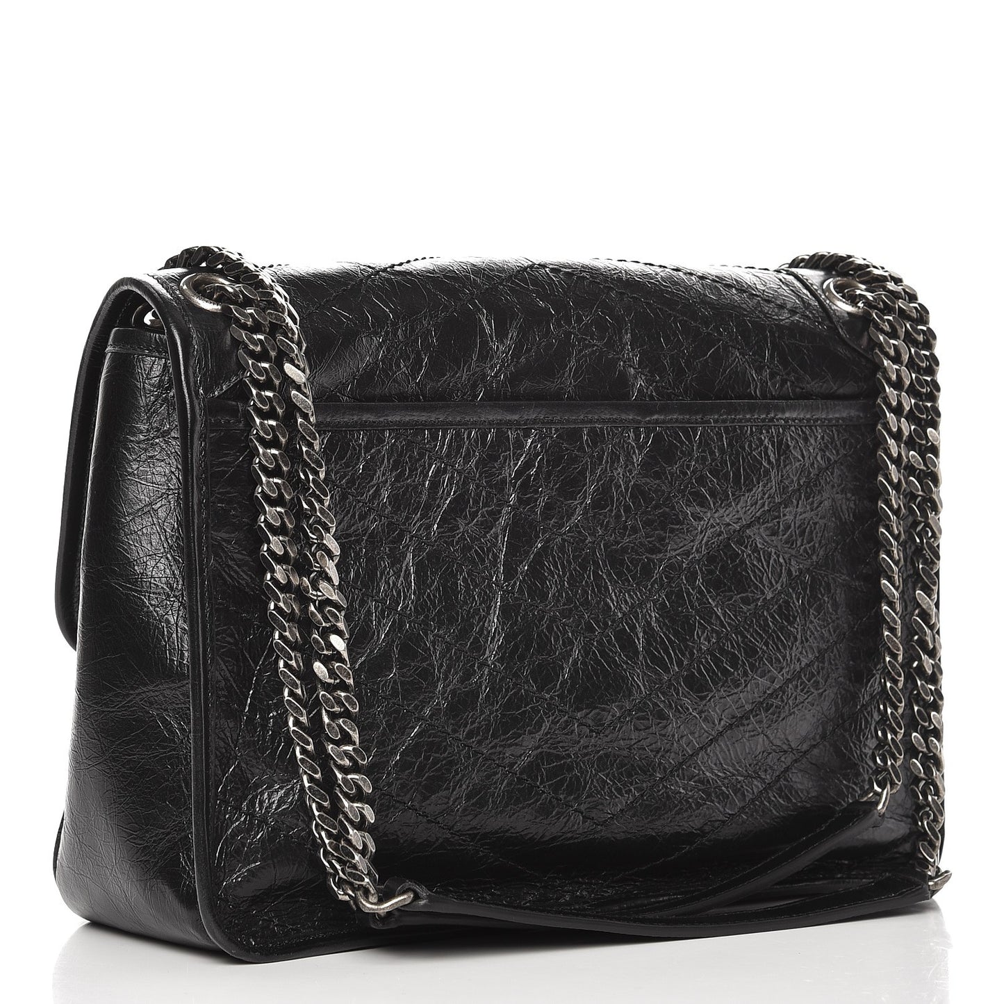 Crinkled Calfskin Matelasse Monogram Medium Niki Chain Satchel Black
