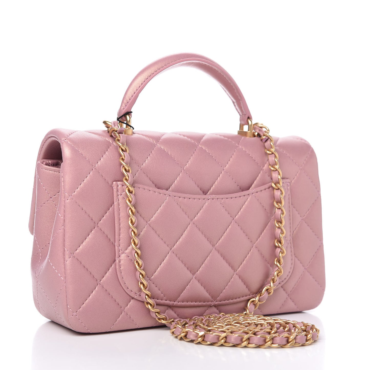 Iridescent Lambskin Quilted Mini Top Handle Rectangular Flap Pink