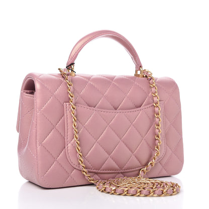 Chanel Iridescent Lambskin Quilted Mini Top Handle Rectangular Flap Pink 3 of 11