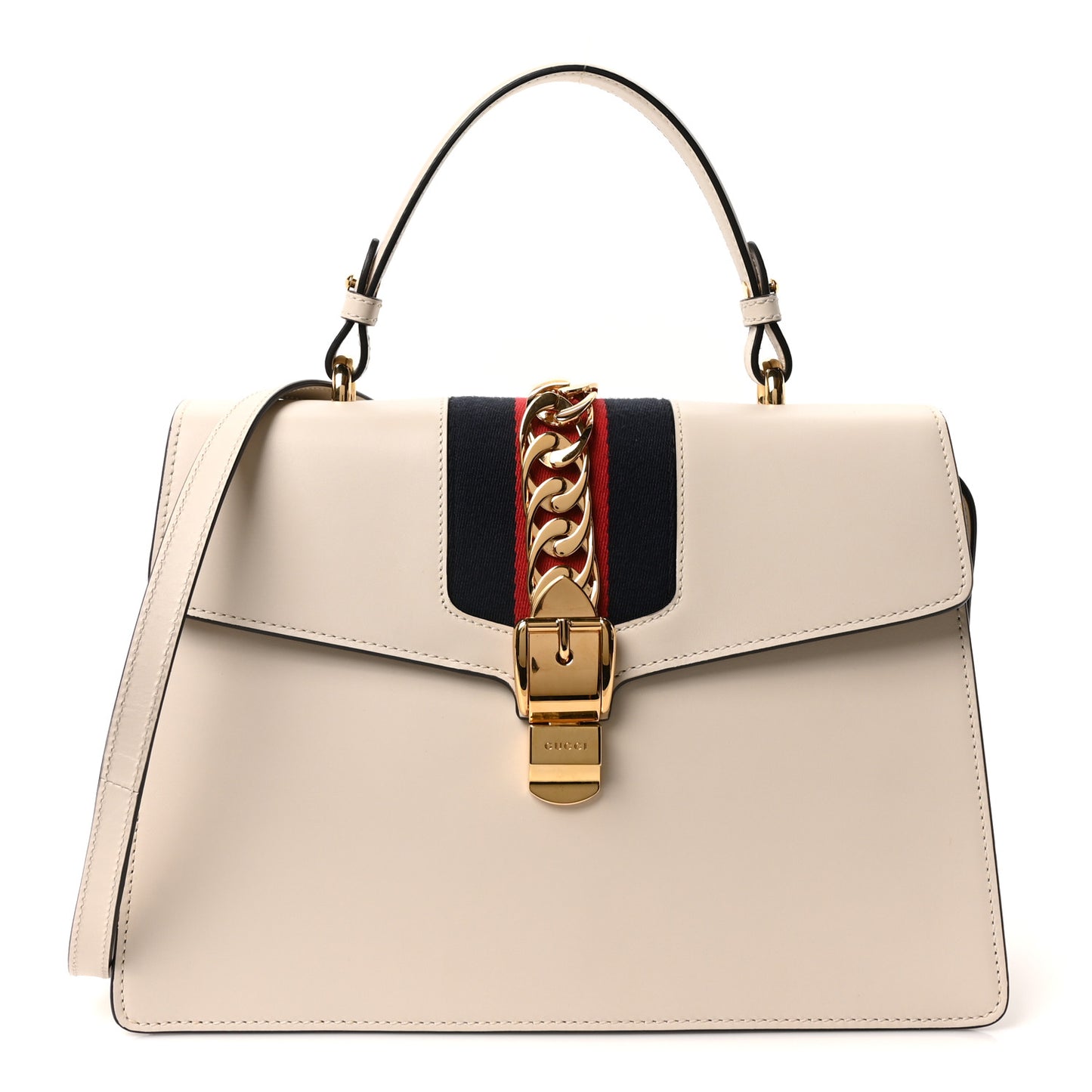 Calfskin Web Medium Sylvie Top Handle Bag White