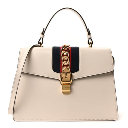 Gucci Calfskin Web Medium Sylvie Top Handle Bag White 1 of 10