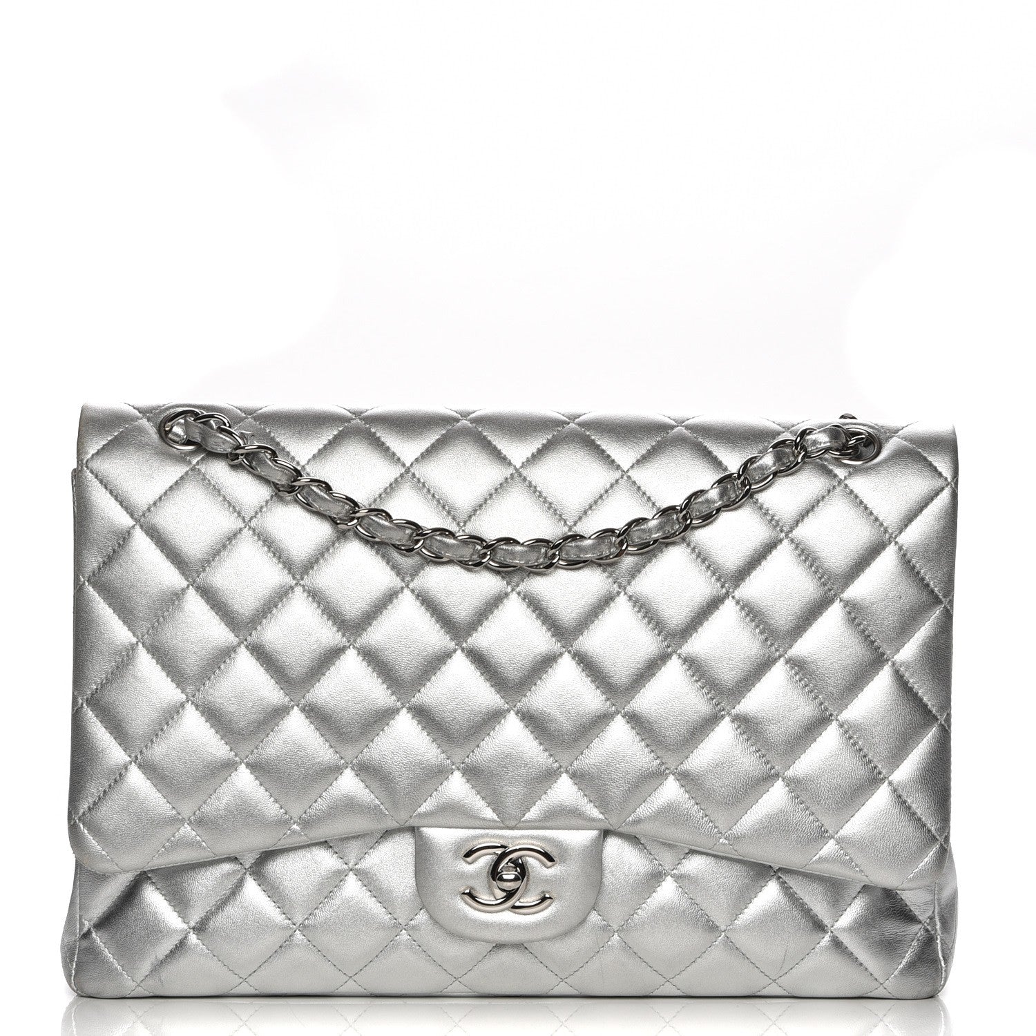 Chanel Metallic Lambskin Quilted Maxi Single Flap Silver 1 of 7