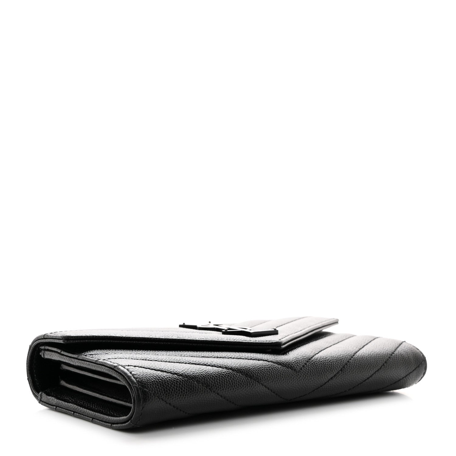 Saint Laurent Grain De Poudre Matelasse Chevron Monogram Flap Wallet Black 4 of 9