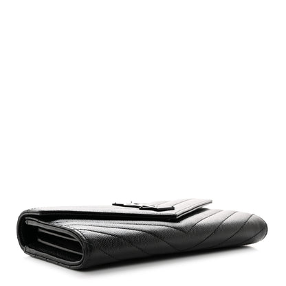 Saint Laurent Grain De Poudre Matelasse Chevron Monogram Flap Wallet Black 4 of 9