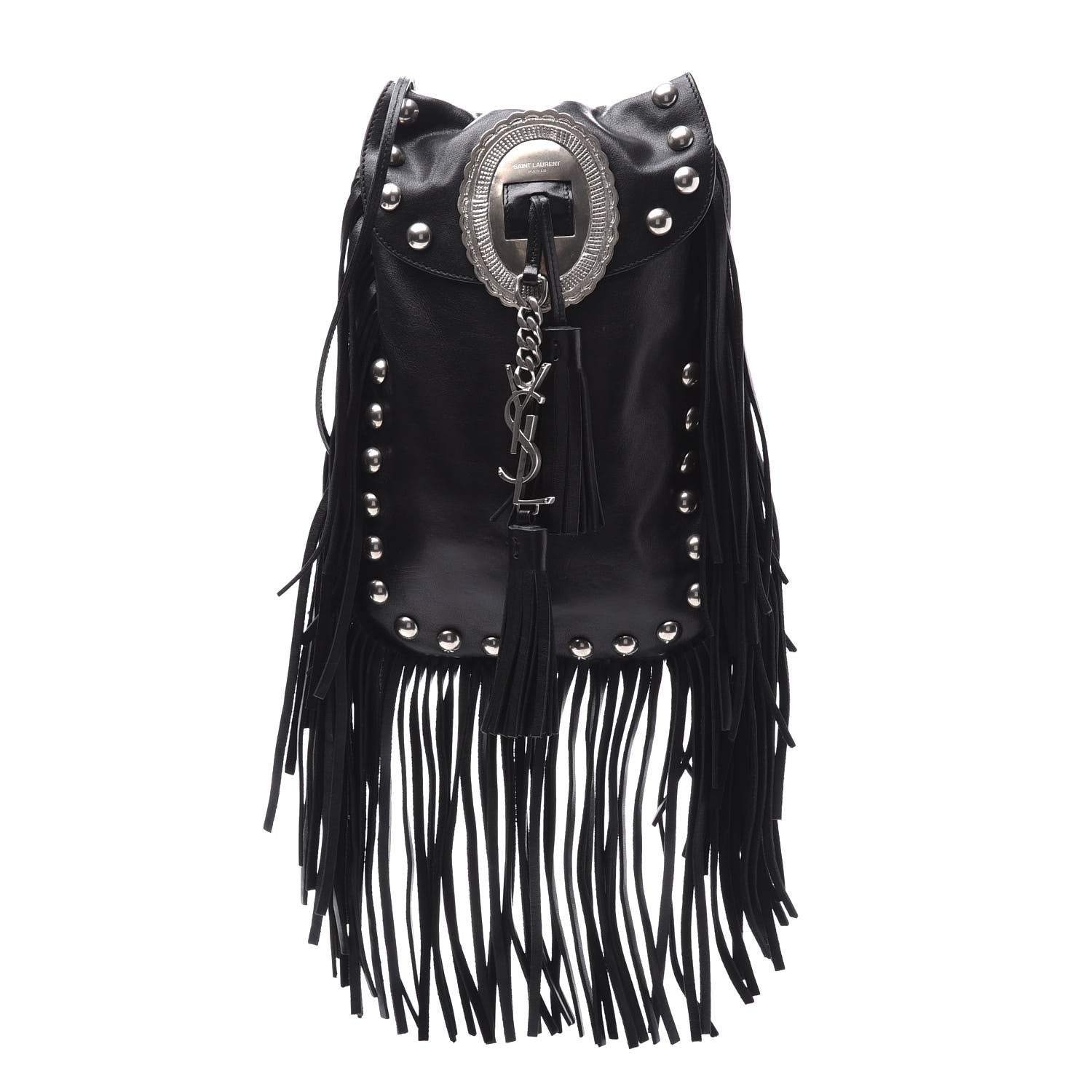 Saint Laurent Calfskin Fringe Small Studded Anita Crossbody Bag Black 9 of 9