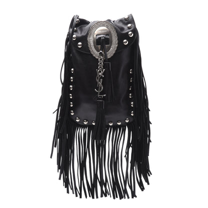 Saint Laurent Calfskin Fringe Small Studded Anita Crossbody Bag Black 9 of 9