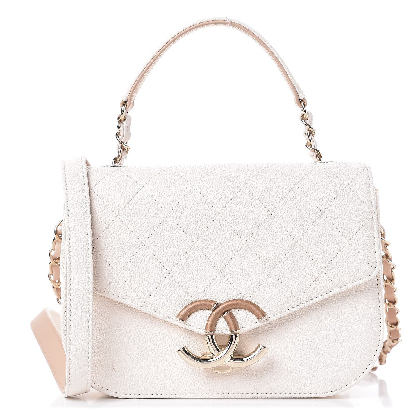 Grained Calfskin Quilted Small Cuba Top Handle Flap White