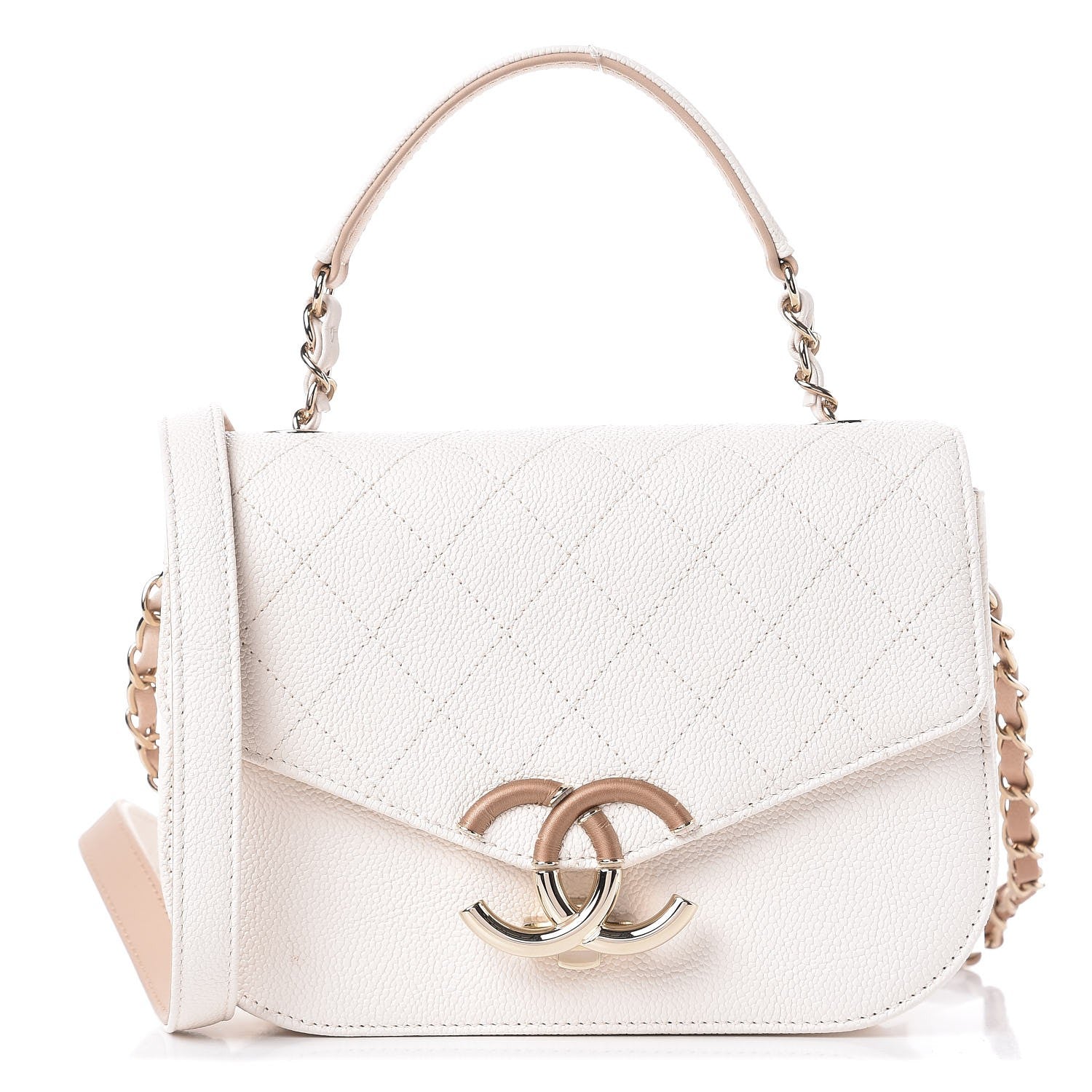 Chanel Grained Calfskin Quilted Small Cuba Top Handle Flap White 1 of 9