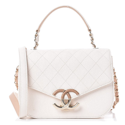 Chanel Grained Calfskin Quilted Small Cuba Top Handle Flap White 1 of 9