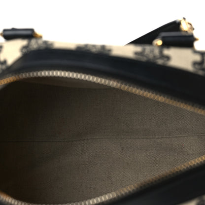 Celine Canvas Calfskin Triomphe Embroidered Boston Bag Black 5 of 10