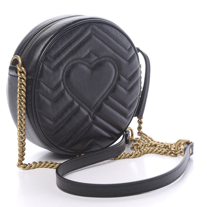 Gucci Azalea Calfskin Matelasse Heart Mini GG Marmont Round Shoulder Bag Black 3 of 11