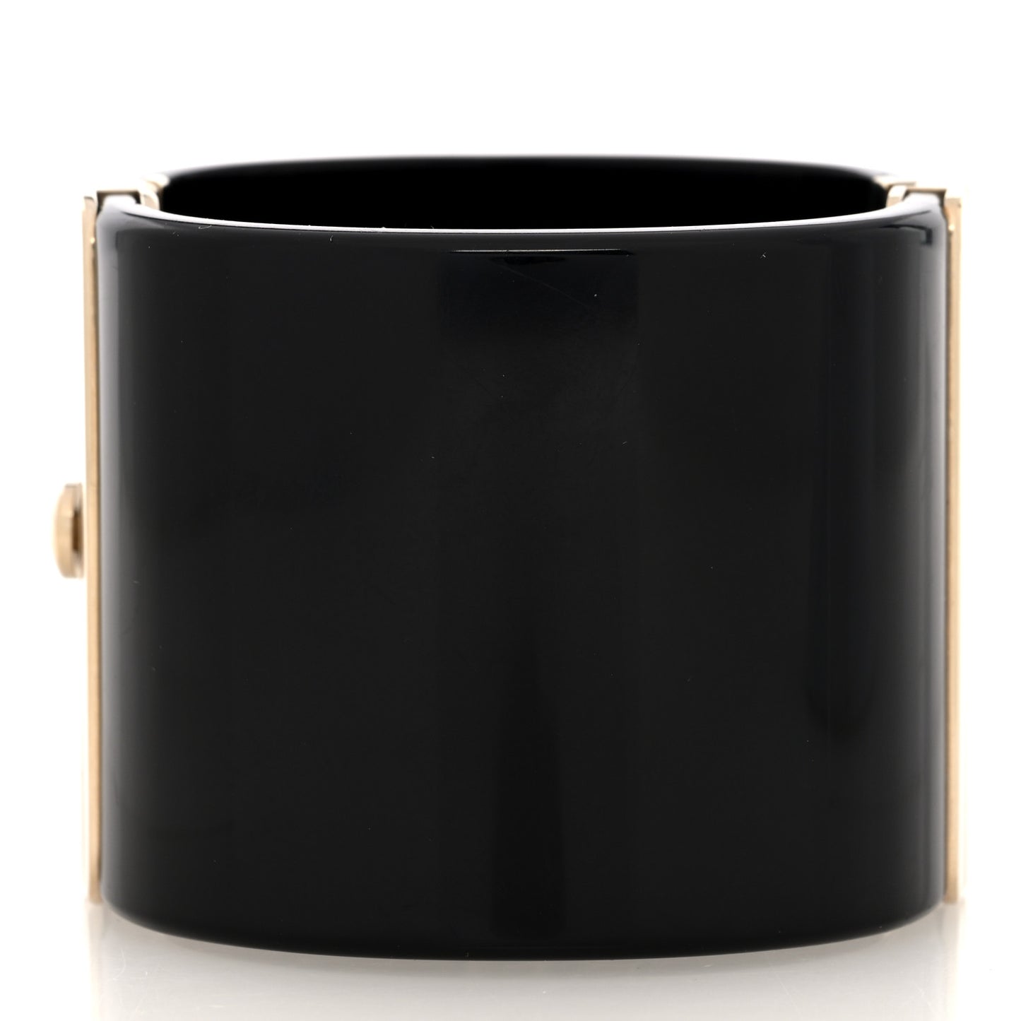 Resin Pearl Lambskin CC Cuff Bracelet Black Black Gold