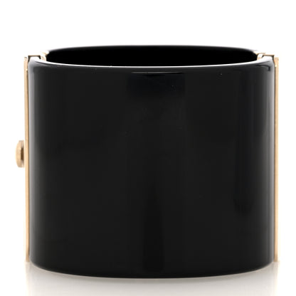 Chanel Resin Pearl Lambskin CC Cuff Bracelet Black Black Gold 3 of 5